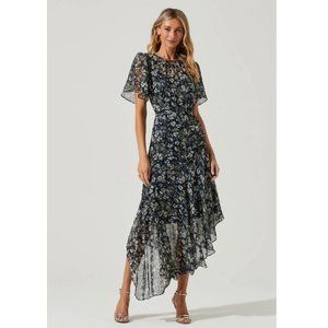 ASTR Flutter Sleeve Asymmetrical Floral Maxi Midi Wedding Guest Dress Romantic